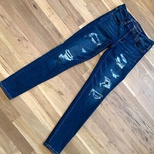 AEO Ne(x)t Level Stretch Dark Wash Distressed Cropped Skinny Jeans Women’s 2R